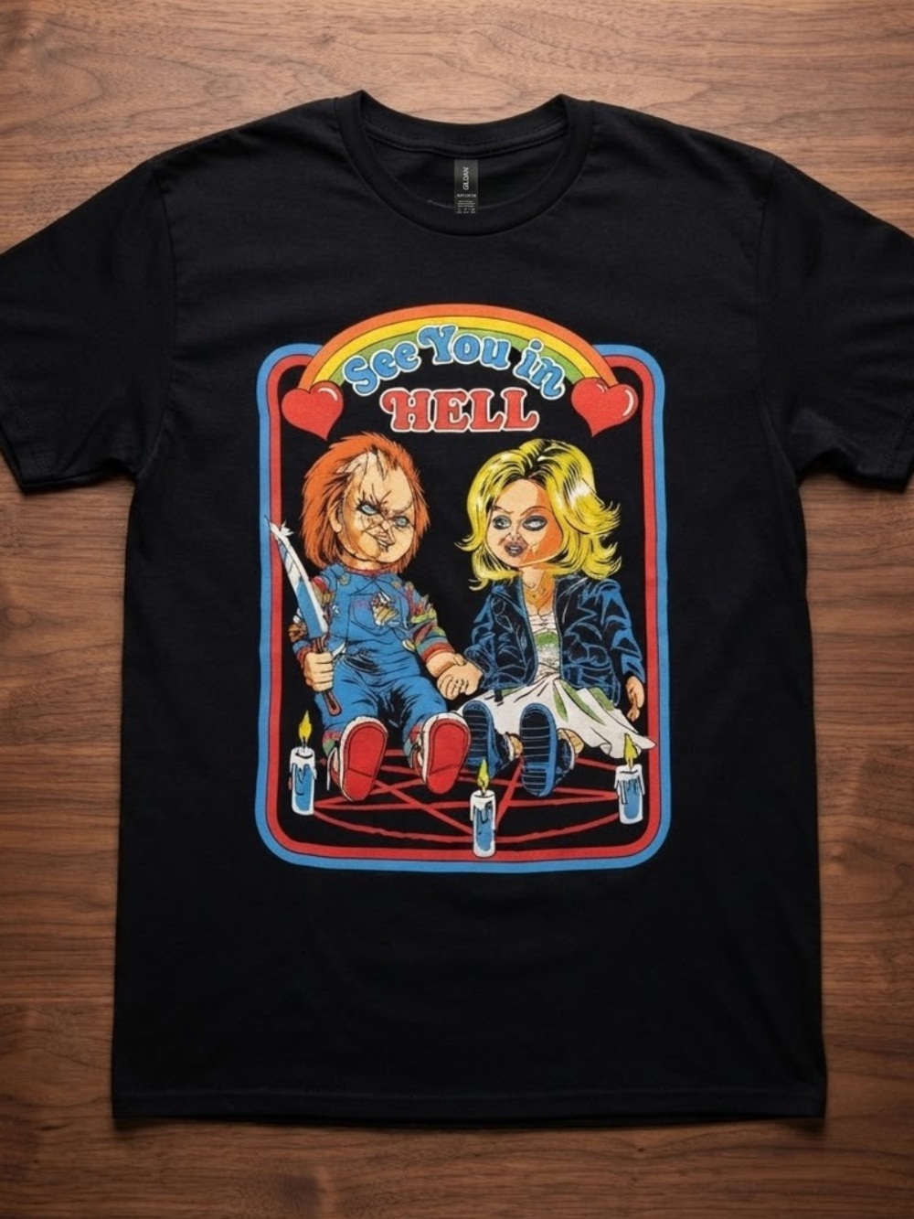 Gildan Black Short-Sleeve Tee with Colorful 'See You in Hell' Graphic